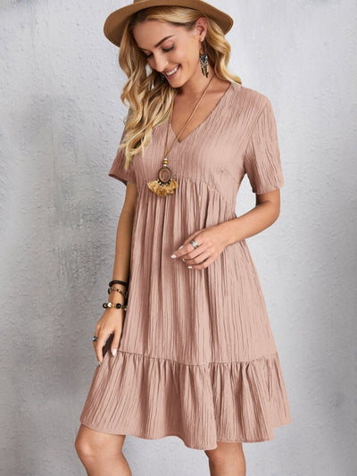 Explore More Collection - Full Size V-Neck Short Sleeve Dress