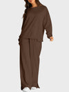 Explore More Collection - Round Neck Long Sleeve Top and Slit Pants Set