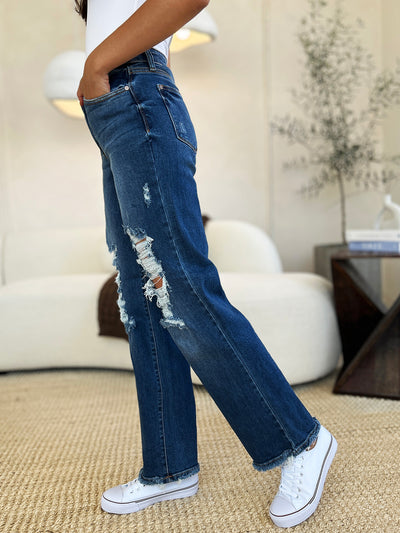 Explore More Collection - Judy Blue Full Size Mid Rise Distressed Raw Hem Jeans