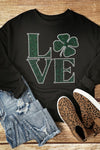 Explore More Collection - LOVE Rhinestone Clover Round Neck Sweatshirt