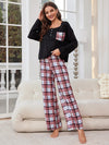 Explore More Collection - Round Neck Long Sleeve Top and Plaid Pants Lounge Set