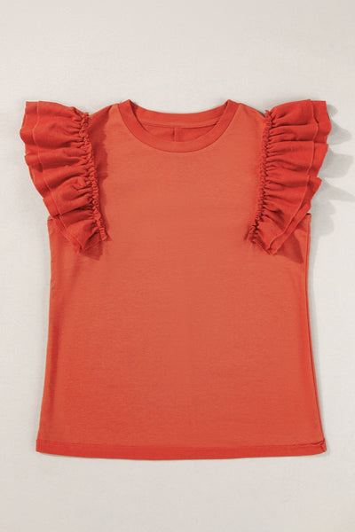 Explore More Collection - Ruffled Round Neck Cap Sleeve Blouse