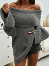 Explore More Collection - Off-Shoulder Extra-Long Sleeve Sweater