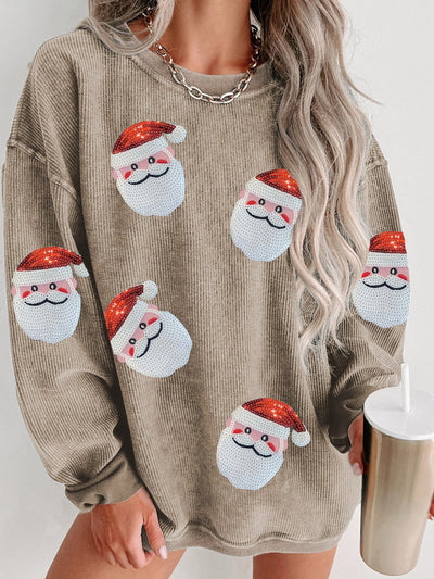 Explore More Collection - Sequin Santa Patch Ribbed Sweatshirt