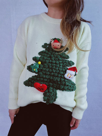 Explore More Collection - Christmas Tree Round Neck Long Sleeve Sweater