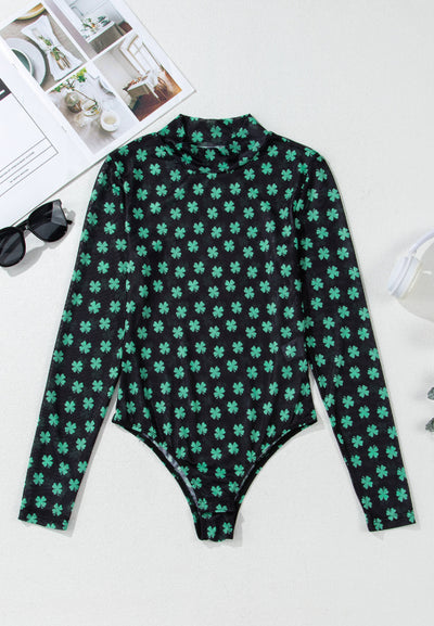 Explore More Collection - Lucky Clover Mock Neck Long Sleeve Bodysuit