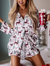 Explore More Collection - Printed Collared Neck Long Sleeve Top and Shorts Lounge Set