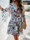 Explore More Collection - Ruffled Printed Surplice Half Sleeve Mini Dress