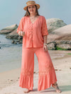 Explore More Collection - Plus Size Button Up Half Sleeve Top and Pants Set