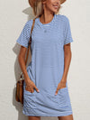 Explore More Collection - Pocketed Striped Round Neck Short Sleeve Dress