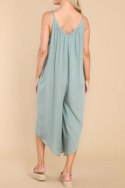 Explore More Collection - Pocketed Spaghetti Strap V-Neck Jumpsuit