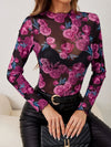 Explore More Collection - Floral Mock Neck Long Sleeve Top