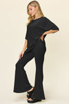 Explore More Collection - Double Take Full Size Round Neck Drop Shoulder T-Shirt and Flare Pants Set