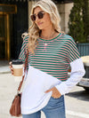 Explore More Collection - Slit Contrast Striped Long Sleeve Sweatshirt