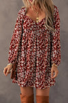 Explore More Collection - Ruched Printed Long Sleeve Mini Dress