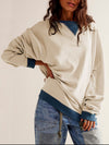 Explore More Collection - Contrast Trim Round Neck Long Sleeve Sweatshirt