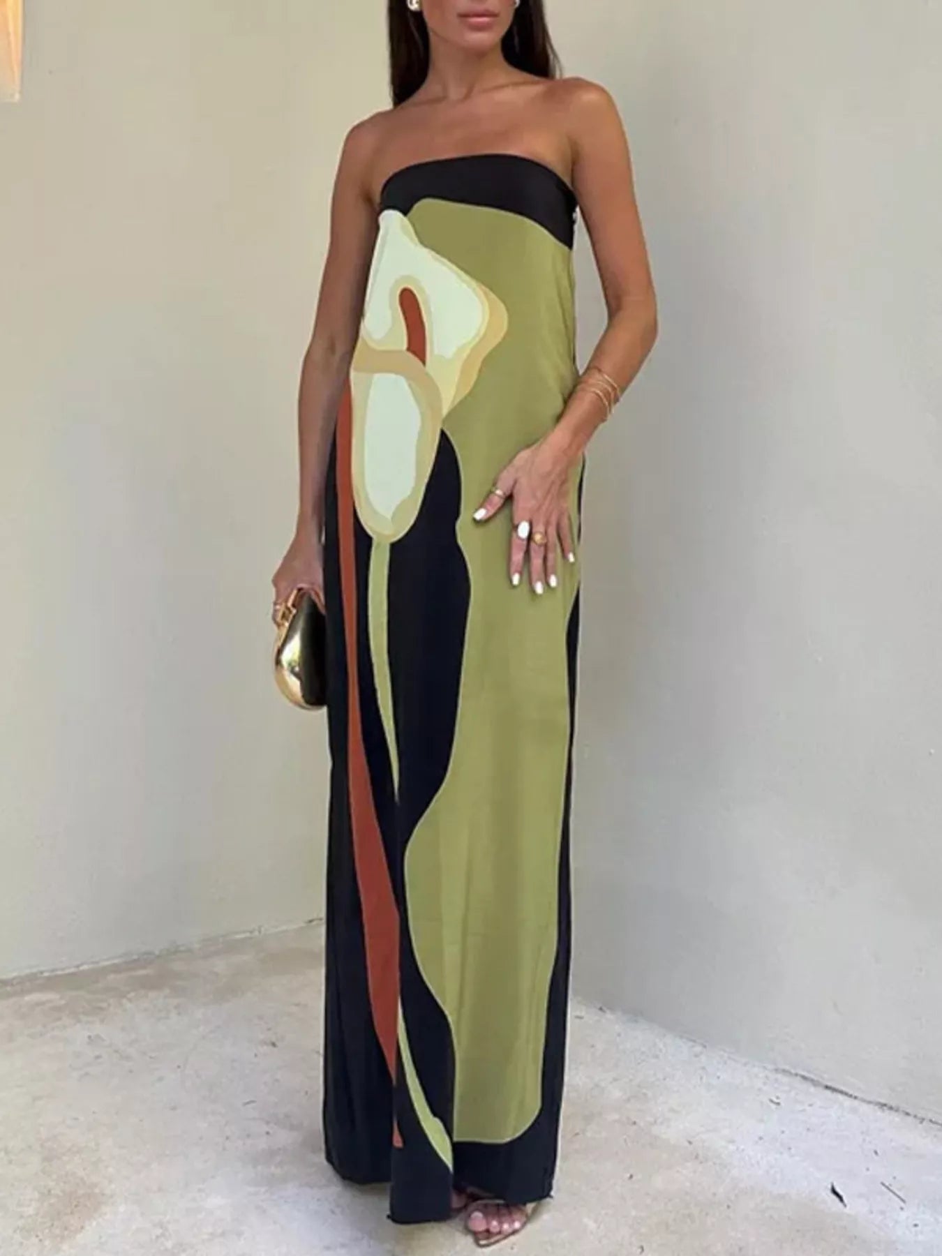 Contrast Strapless Maxi Dress