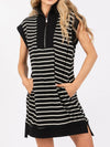 Explore More Collection - Full Size Pocketed Striped Quarter Zip Cap Sleeve Dress