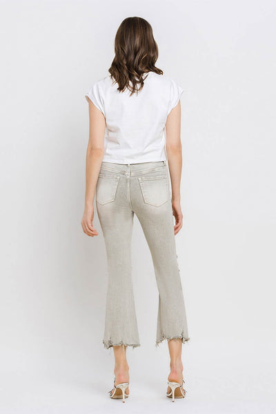 Explore More Collection - Lovervet Distressed Raw Hem Cropped Flare Jeans