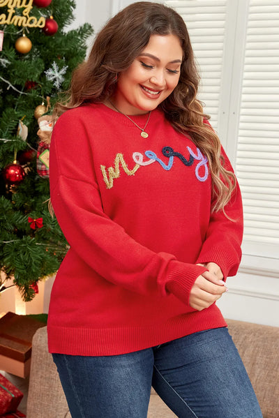 Explore More Collection - Plus Size MERRY Round Neck Long Sleeve Sweater