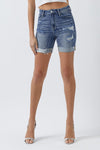 Explore More Collection - RISEN Full Size Distressed Rolled Denim Shorts with Pockets