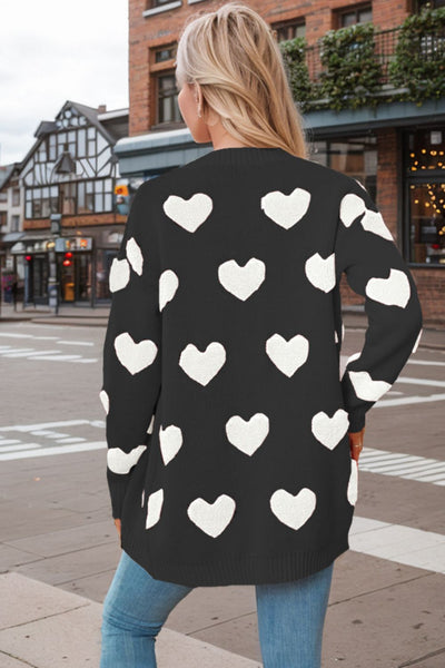 Explore More Collection - Heart Button Down Long Sleeve Cardigan