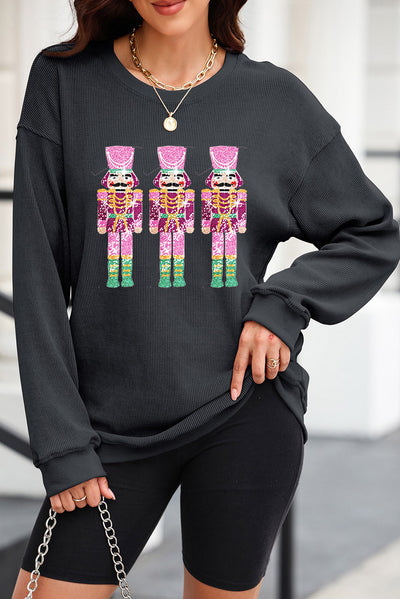 Explore More Collection - Sequin Nutcracker Round Neck Long Sleeve Sweatshirt