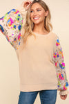 Explore More Collection - Haptics Floral Sequins Mesh Flounce Sleeve Sweater