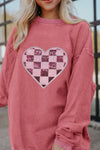 Explore More Collection - Valentine’s Day Sequin Checkered Heart Long Sleeve Sweatshirt