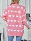 Explore More Collection - Heart V-Neck Button Up Long Sleeve Cardigan