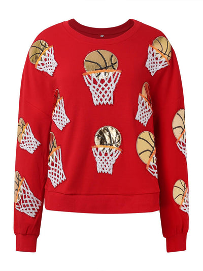 Explore More Collection - Basketball Round Neck Long Sleeve Sweatshirt