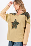 Explore More Collection - SAGE + FIG Star Patch Long Sleeve Color Block T-Shirt