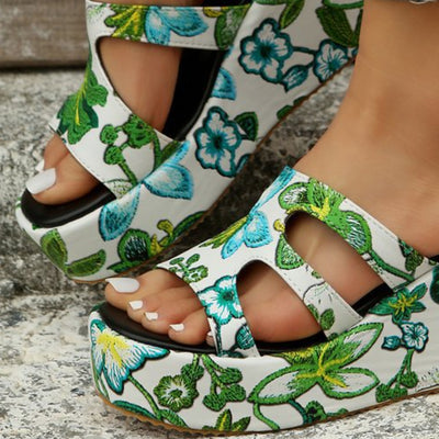 Explore More Collection - Cutout Floral Peep Toe Sandals