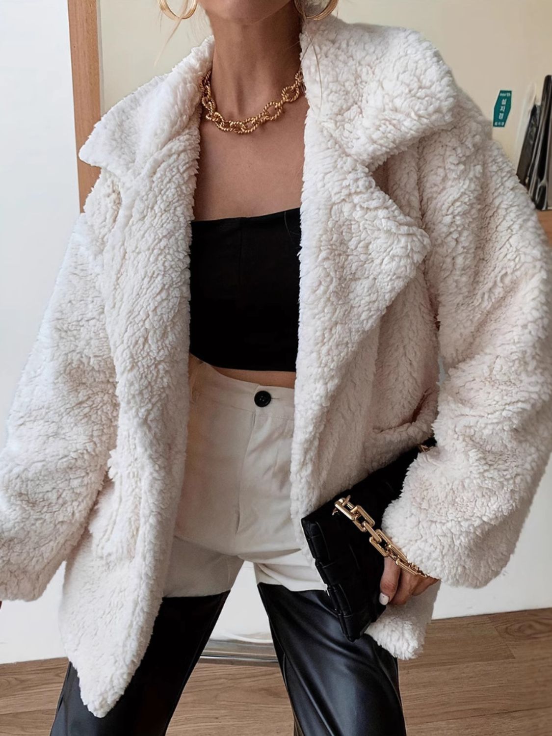 Explore More Collection - Fuzzy Open Front Long Sleeve Coat