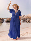 Explore More Collection - Plus Size Lace Detail Tie Neck Short Sleeve Maxi Dress