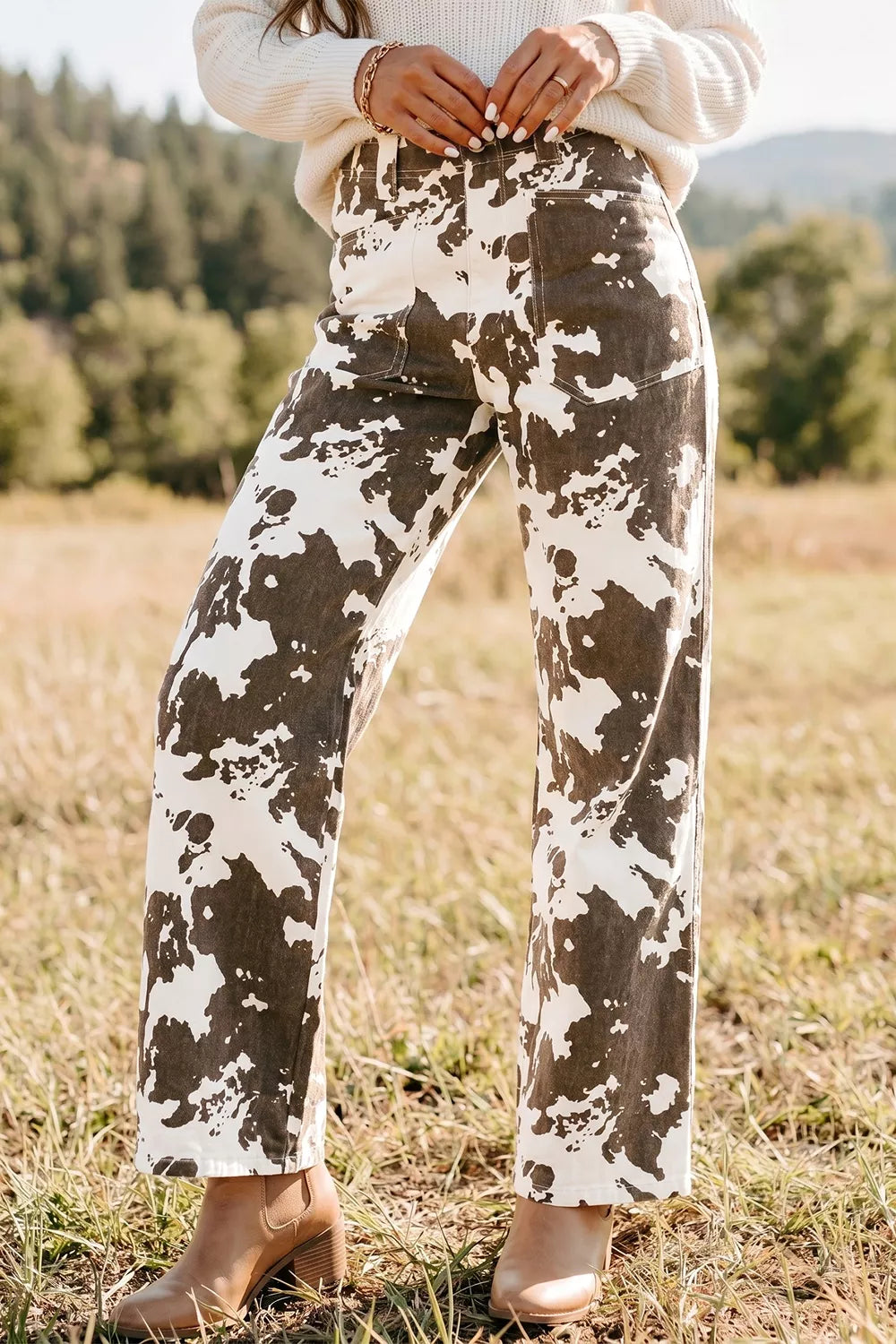Abstract Pattern Regular Fit Full-Length Western Style Jeans