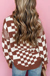 Explore More Collection - Checkered Round Neck Long Sleeve Sweater