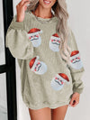 Explore More Collection - Sequin Santa Patch Ribbed Sweatshirt