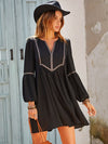 Explore More Collection - Ruched Notched Long Sleeve Mini Dress