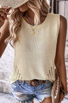 Explore More Collection - Openwork Round Neck Knit Vest