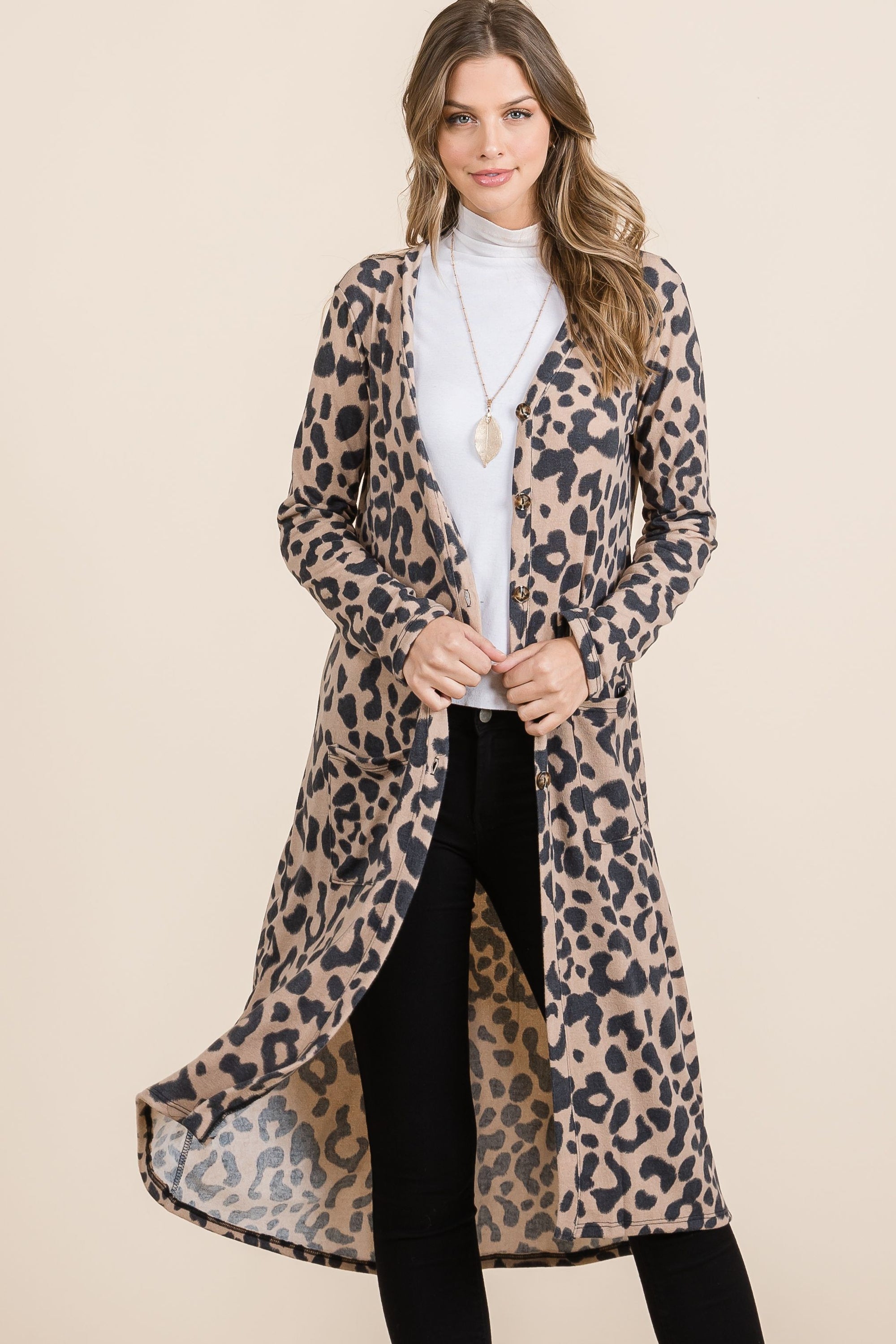 Explore More Collection - Celeste Full Size Leopard V-Neck Long Sleeve Cardigan