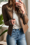 Explore More Collection - PU Leather Round Neck Long Sleeve Jacket