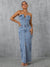 Explore More Collection - Slit Half Button Tube Denim Dress