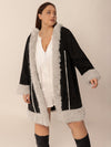 Explore More Collection - Plus Size Fuzzy Trim Open Front Long Sleeve Hooded Coat