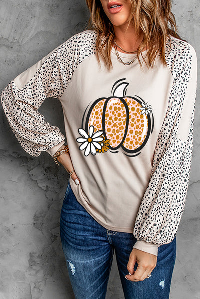 Explore More Collection - Pumpkin Graphic Round Neck Long Sleeve Top