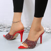 Explore More Collection - Sequin Point Toe Kitten Heel Sandals