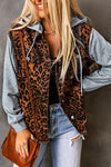 Explore More Collection - Leopard Distressed Drawstring Hooded Denim Jacket