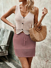 Explore More Collection - Button Up Sleeveless Top and Drawstring Skirt Set