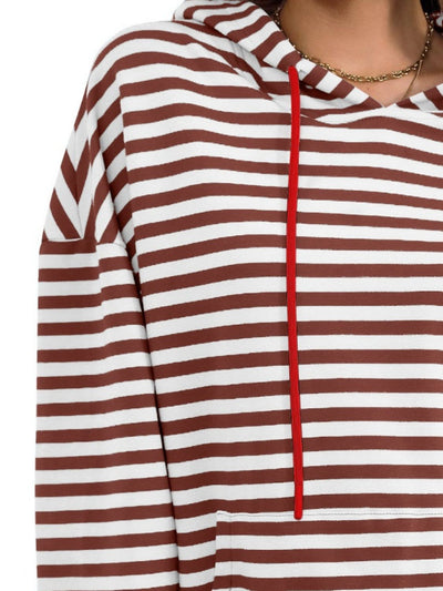 Explore More Collection - Drawstring Striped Long Sleeve Hoodie