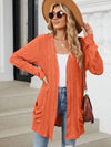 Explore More Collection - Pocketed Open Front Long Sleeve Cardigan